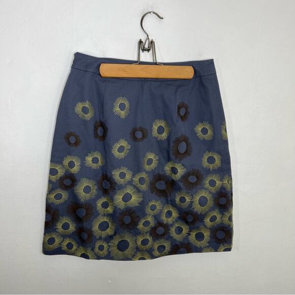 Boden Blue Embroidered Sunburst A line Pencil Skirt Size 8 - Picture 2 of 12